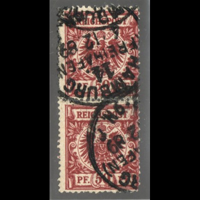 1889, 50 Pfg. dunkelbraunrot, senkrechtes Paar (doppelt farbgepr. BPP, M€ 500,-)