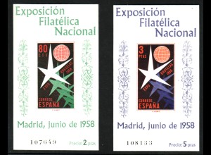 Spanien: 1958, Blockpaar Briefmarkenausstellung