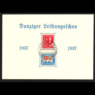 Danzig: 1937, Blockausgabe Leistungsschau (seltener Ersttagssonderstempel !!)