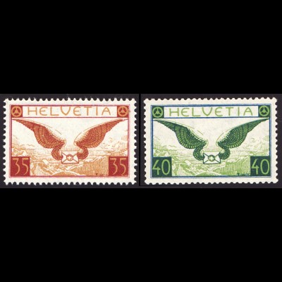 Schweiz: 1929, Flugpost 35 und 40 C. (bessere Ausgabe auf normalem Papier)