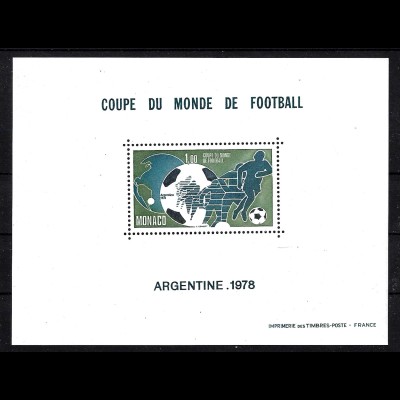 Monaco: 1978, Fußballweltmeisterschaft, frankaturgültiger Sonderdruck gezähnt