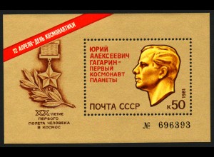 Sowjetunion: 1981, Blockausgabe Kosmonaut J. A. Gagarin