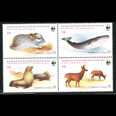 Chile: 1984, Bedrohte Tierarten (Viererblock, WWF-Ausgabe)
