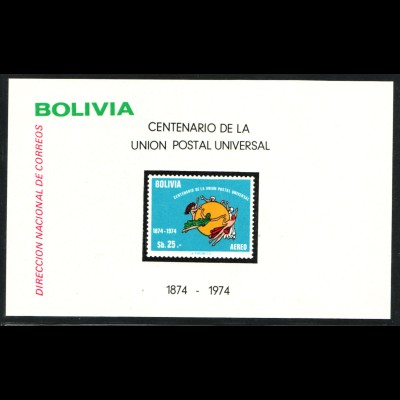 Bolivien: 1975, Blockausgabe 100 Jahre UPU