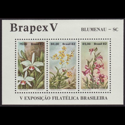 Brasilien: 1982, Blockausgabe Briefmarkenausstellung Brapex V (Orchideen)