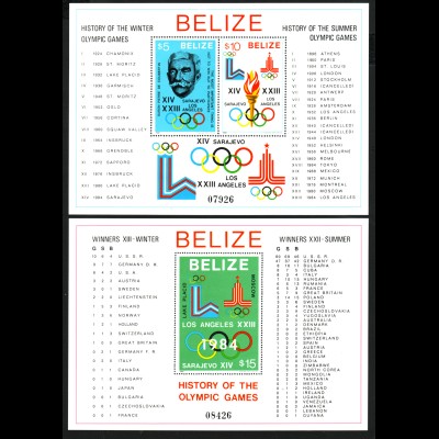 Belize: 1981, Blockpaar Geschichte der Olympischen Spiele (M€ 60,-)