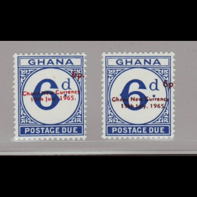 Ghana: 1965, Portomarken 6 auf 6 P. in beiden Aufdruckfarben