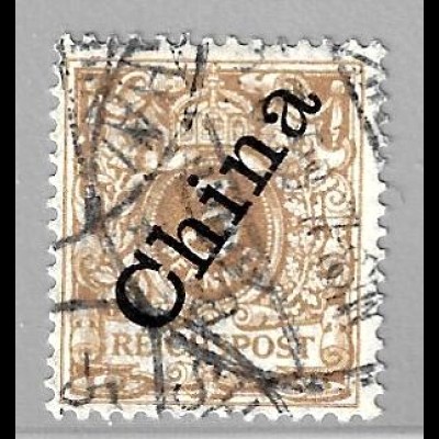 Deutsche Post in China: 1898, Steiler Aufdruck 3 Pfg., hellockerbraun