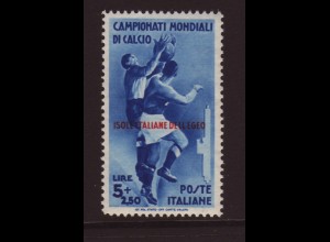 Ägäische Inseln: 1934, Fußball-WM 5 + 2,50 L. (postfrischer Einzelwert, Spielszene)