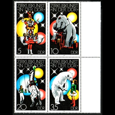 1978, Zirkus 10 Pfg., Plattenfehler: "Punkt am Kreuz" (im Viererblock)