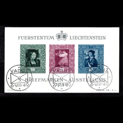 Liechtenstein: 1949, Blockausgabe 5. Briefmarkenausstellung Vaduz (Esst, M€ 160,-)
