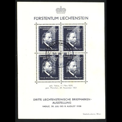 Liechtenstein: 1938, Blockausgabe 3. Briefmarkenausstellung Vaduz (Esst)