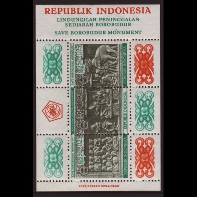 Indonesien: 1968, Blockausgabe Heiligtum Borobudur (leichte Gummibräunung)