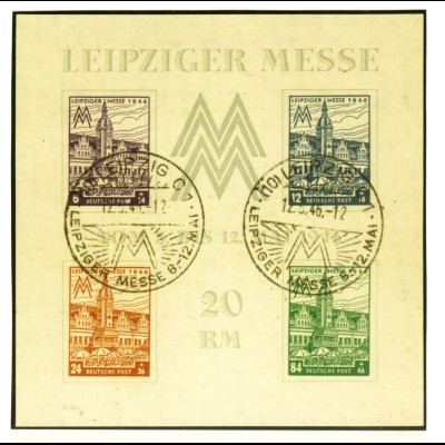 West-Sachsen: 1946, Messe-Block (WZ steigend, Plattentype II, Fotoattest BPP) 