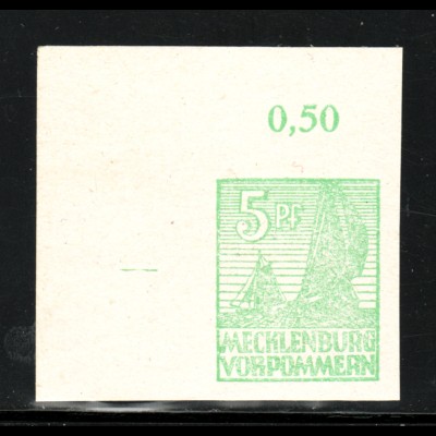 Mecklenburg: Abschiedserie 5 Pfg. dickes Papier, seltene Farbe mittelgün 