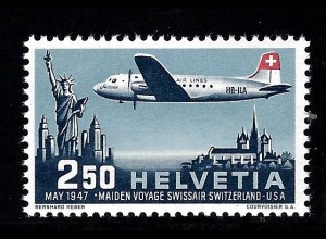 Schweiz: 1947, Swissair-Erstflug Genf - New York