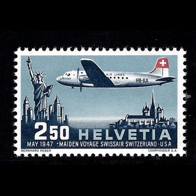 Schweiz: 1947, Swissair-Erstflug Genf - New York