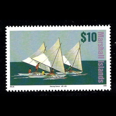 Marshall-Inseln: 1994, Freimarke Schiffe 10 $ (Sportkanus)