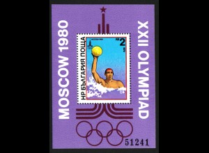 Bulgarien: 1979, Blockausgabe Sommerolympiade Moskau (Wasserball)