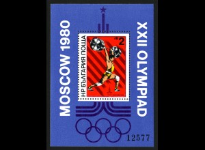 Bulgarien: 1980, Blockausgabe Sommerolympiade Moskau (Gewichtheben)