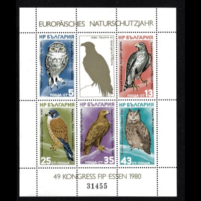 Bulgarien: 1980, Blockausgabe Europäisches Naturschutzjahr (Vögel, M€ 40,-)