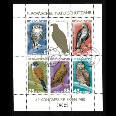 Bulgarien: 1980, Blockausgabe Europäisches Naturschutzjahr (Vögel), Esst.
