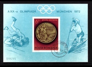 Rumänien: 1972, Blockausgabe Medaillengewinner Sommerolympiade München (ungezähnt, M€ 50,-)