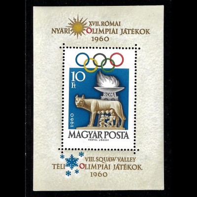 Ungarn: 1960, Blockausgabe Sommerolympiade Rom (gezähnt)