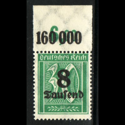1923, 8 T auf 30 Pfg. WZ Waffeln (Oberrandstück im Plattendruck, M€ 200,-)
