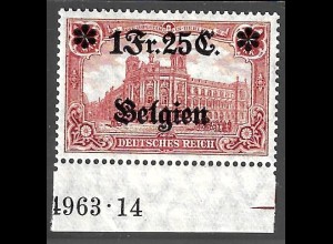 Landespost Belgien: 1914, 1. Überdruckausgabe 1 Franc, postfrischer Hauptwert