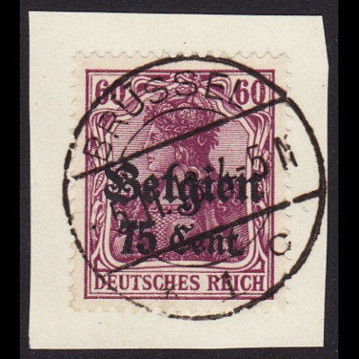 Landespost Belgien: 1916, 75 Cent. (zentr. gest. Briefstück, gepr. Hey BPP), 