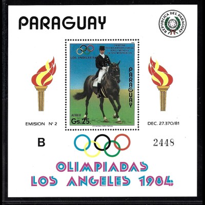 Paraguay: 1984, Blockausgabe Sommerolympiade Los Angeles (Dressurreiten)