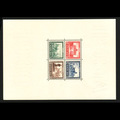 1930, IPOSTA-Blockausgabe (Falzspuren am Blockrand, M€ 550,-)