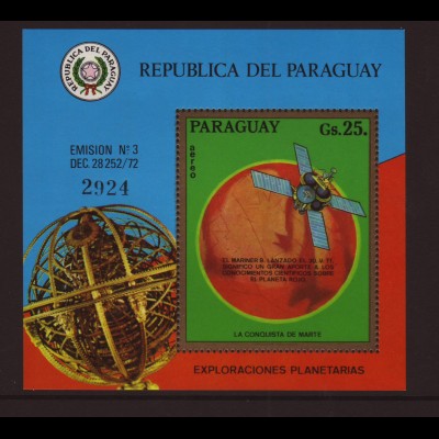 Paraguay: 1973, Blockausgabe Weltraum (Mariner 9)