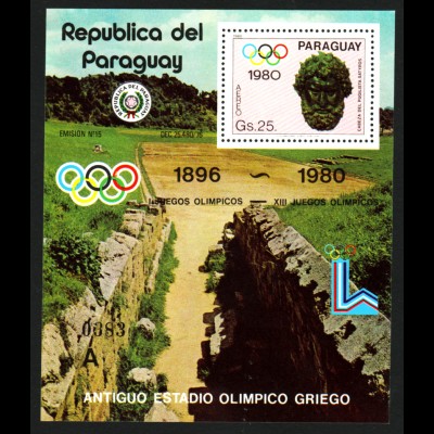 Paraguay: 1980, Blockausgabe Olympische Spiele der Neuzeit
