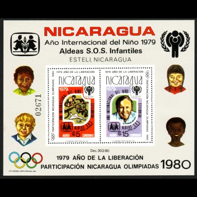 Nicaragua: 1980, Blockausgabe Jahr des Kindes / Olympiade (gezähnt)