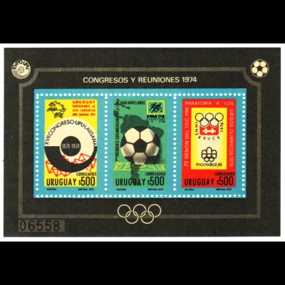 Uruguay: 1974, Blockausgabe Jahresereignisse (Fußball-WM, UPU, Olympiade, M€ 70,-)