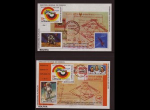Bolivien: 1980, Blockpaar Zeppelin / Mondlandung (beides Weltraummotive, M€ 110,-)