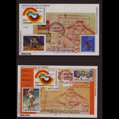 Bolivien: 1980, Blockpaar Zeppelin / Mondlandung (beides Weltraummotive, M€ 110,-)