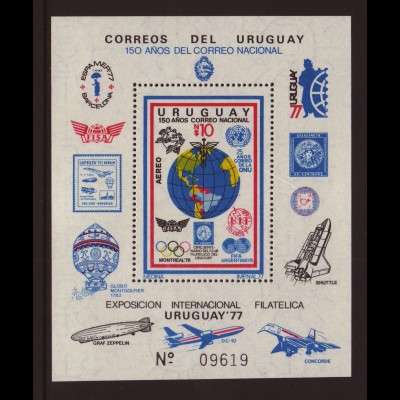 Uruguay: 1977, Blockausgabe Briefmarkenausstellung UREXPO 