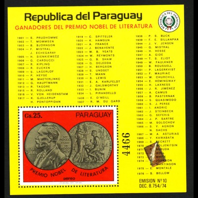 Paraguay: 1978, Blockausgabe Literaturnobelpreis