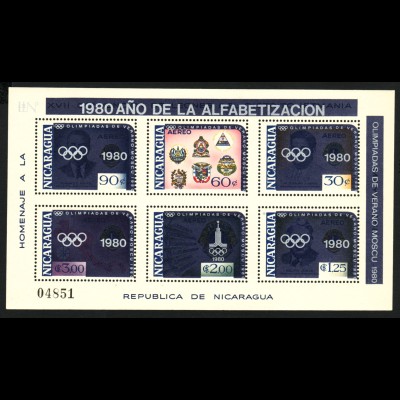 Nicaragua: 1980, Überdruck-Blockausgabe Sommerolympiade Moskau