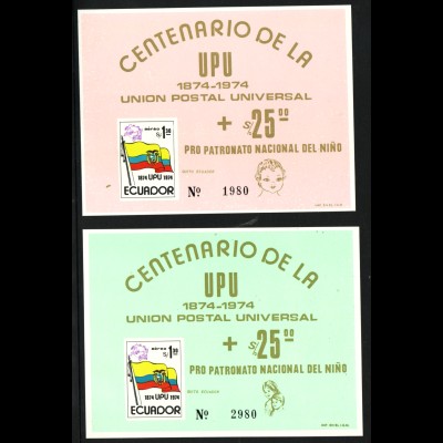 Ecuador: 1974, Blocksatz Weltpostverein (UPU)