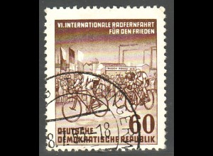 DDR: 1953, Radfernfahrt 60 Pfg., Plattenfehler: "DE in Frieden verbunden"