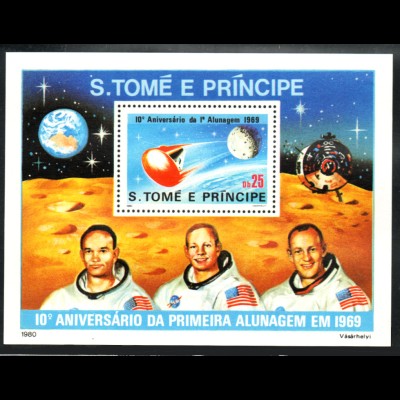 Sao Thome und Principe: 1980, Blockausgabe 10. Jahrestag der Mondlandung