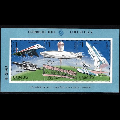 Uruguay: 1978, Blockausgabe Zivilluftfahrt (auch Concorde, Zeppelin und Weltraum)