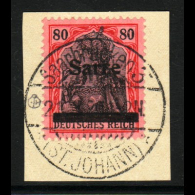 Saar: 1920, Germania 80 Pfg., (Briefstück, gepr. Burger BPP, M€ 360,-)