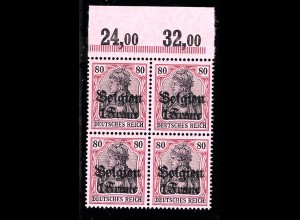 Belgien: 1914, 1. Überdruckausgabe 1 Franc (Oberrand-Viererblock)