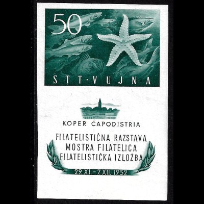 Triest - Zone B: 1952, Blockausgabe Briefmarkenausstellung (Fische und Seestern, M€ 80,-)