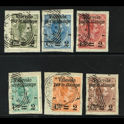 Italien: 1890, Überdruck-Ausgabe Paketmarken (auf Einzelbriefstücken)